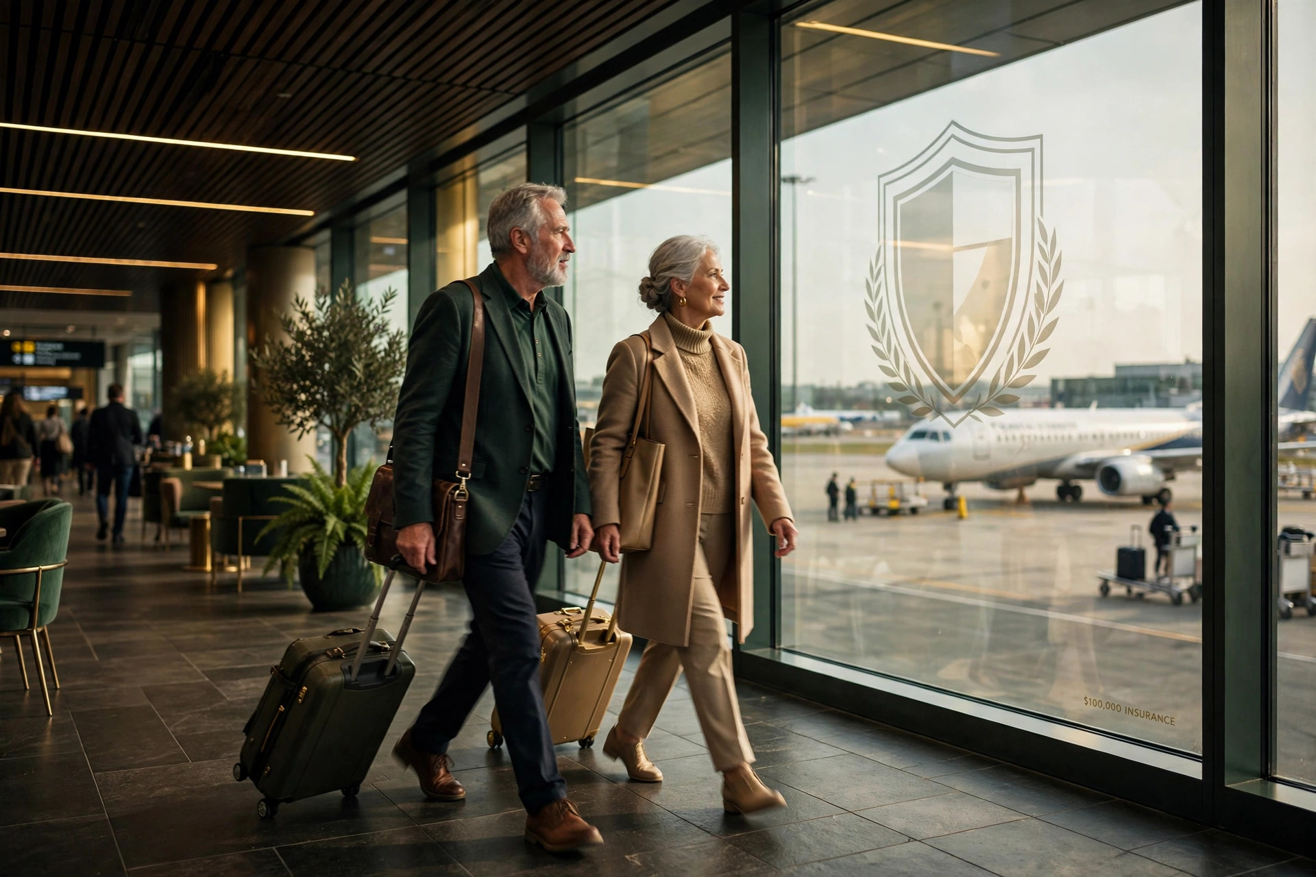 Senior couple travelling with luggage, representing the mandatory Super Visa health insurance