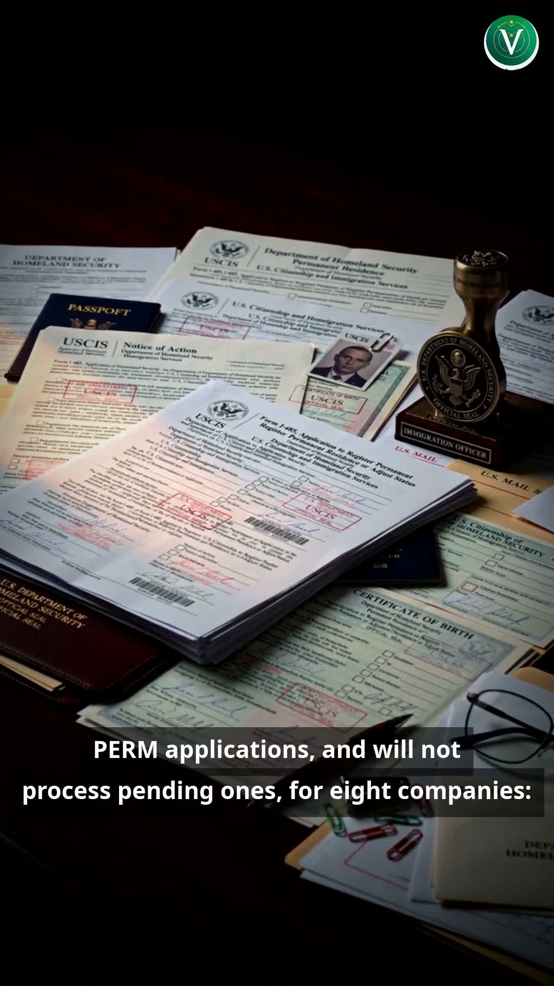 US immigration application documents and passport on an office desk