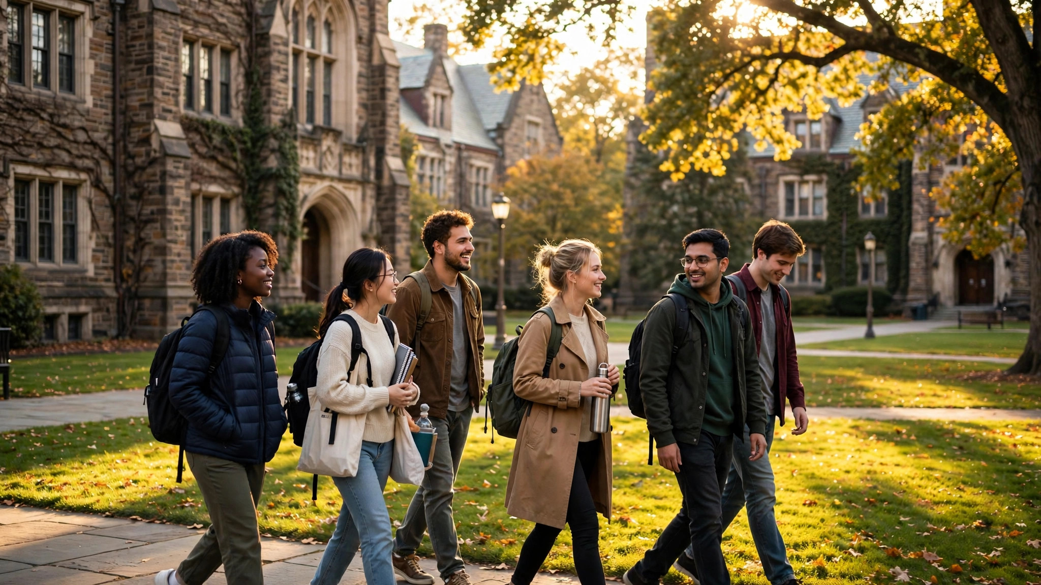 Students walking across an American university campus